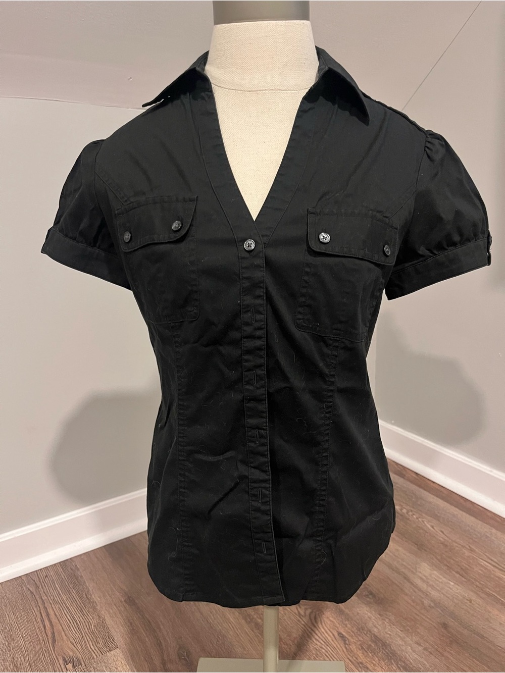 Express Black Short-Sleeve Button-Up Shirt